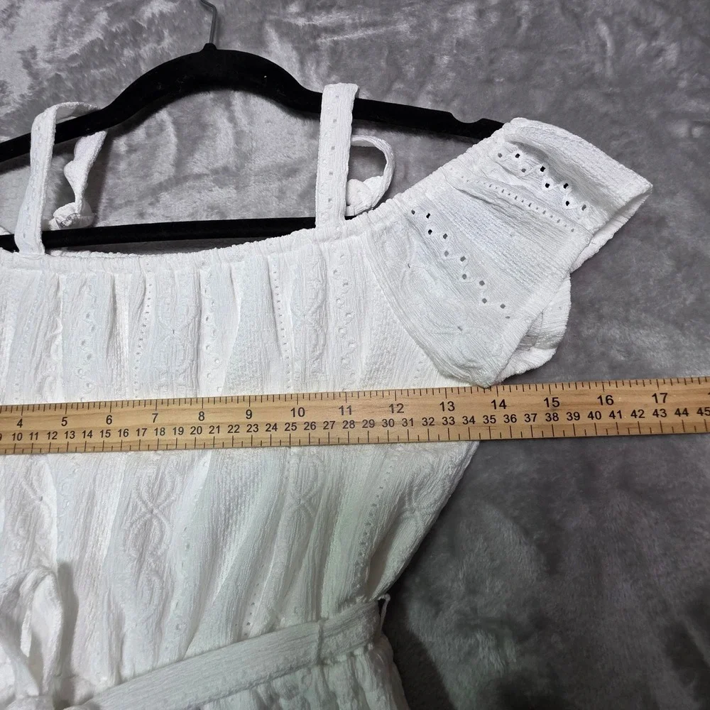 Childrens Place Girls White Eyelet Off Shoulder Dress Size 7/8 M Summer Ruffle